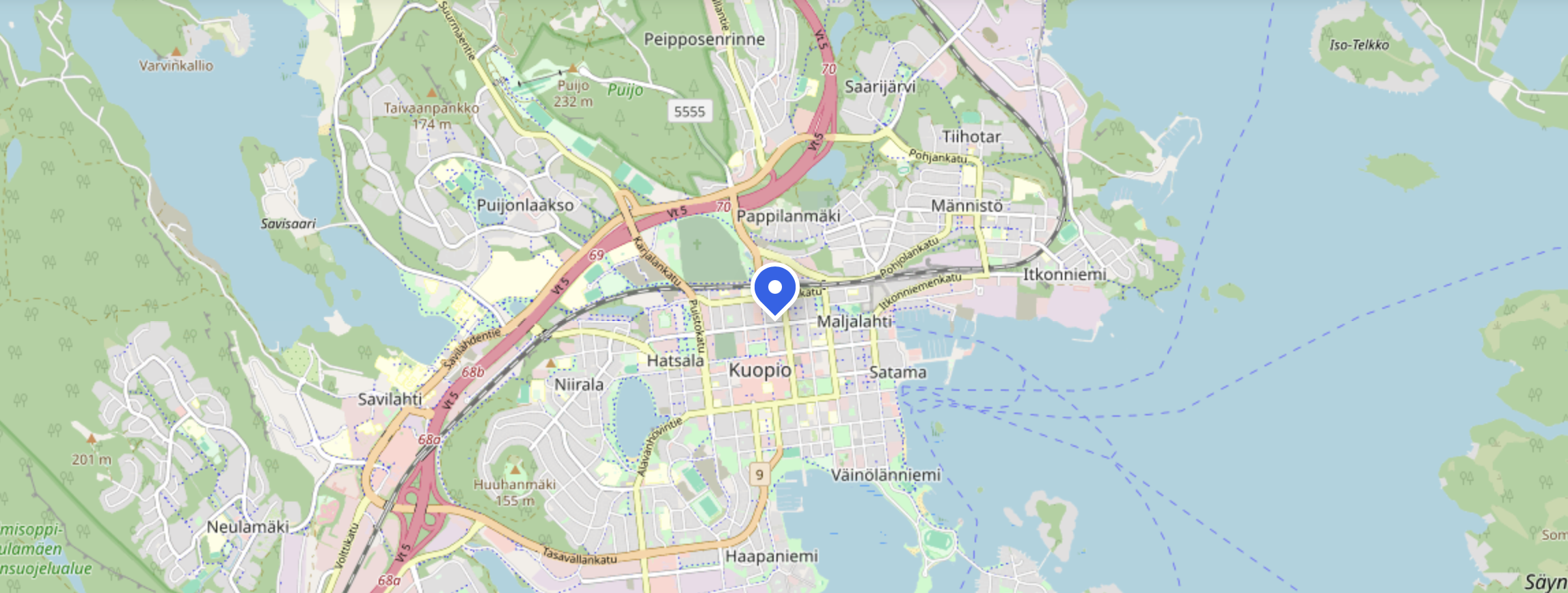 Kartta TCD Consulting and Research Oy:n sijainnista Kuopiossa